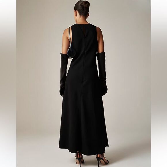 NWT J CREW Long A-line dress in drapey crepe in black - Picture 3 of 8